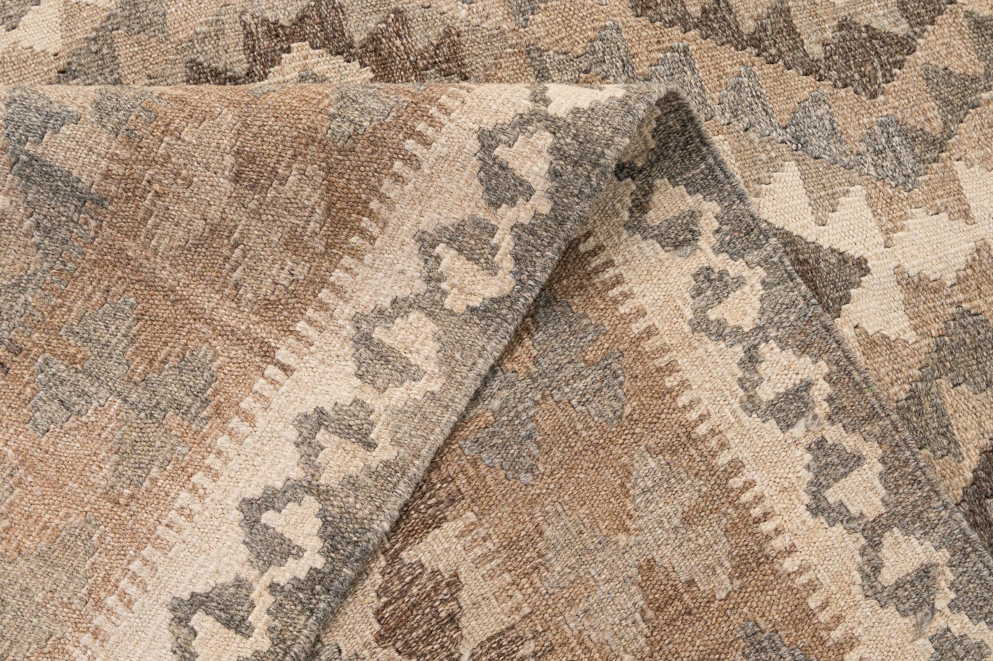 4' 11 x 7' Hand Woven Kilim Maymana Wool Rug