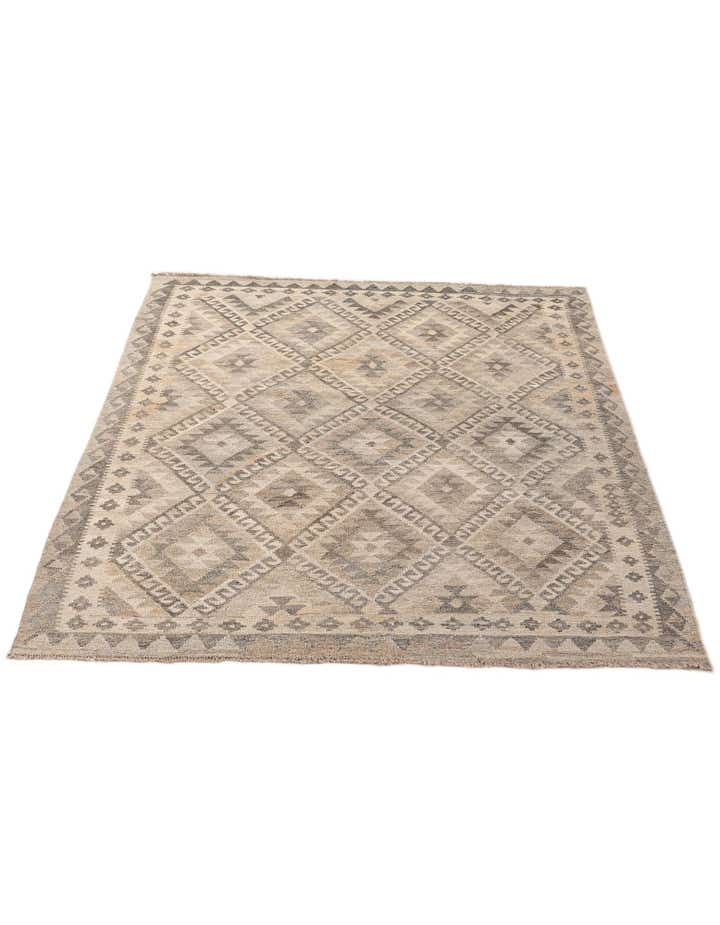 4' 11 x 6' 10 Hand Woven Kilim Maymana Wool Rug