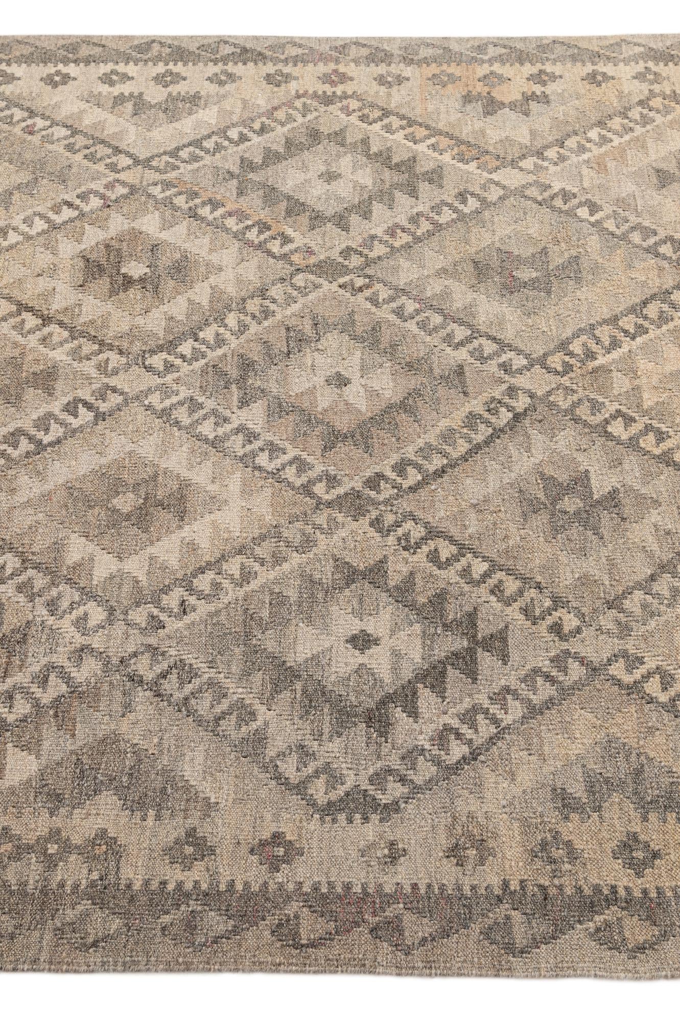 4' 11 x 6' 10 Hand Woven Kilim Maymana Wool Rug