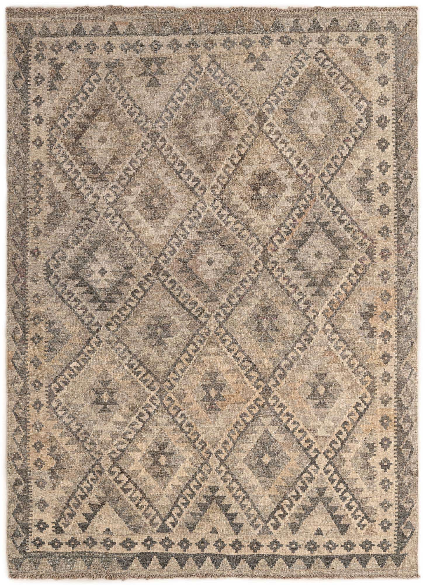 4' 11 x 6' 10 Hand Woven Kilim Maymana Wool Rug
