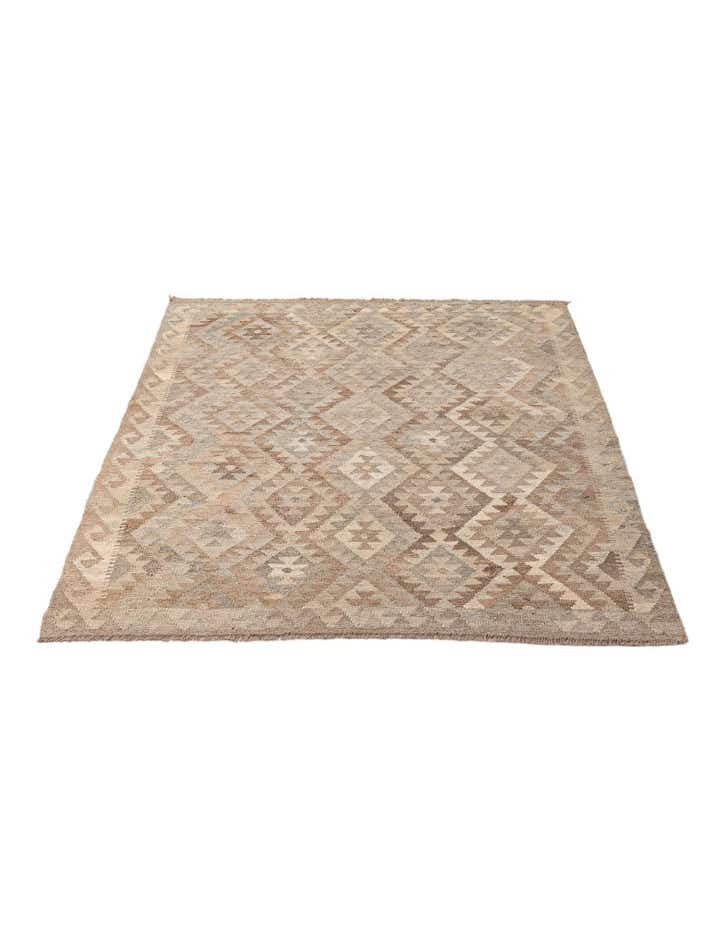 5' 1 x 6' 9 Hand Woven Kilim Maymana Wool Rug