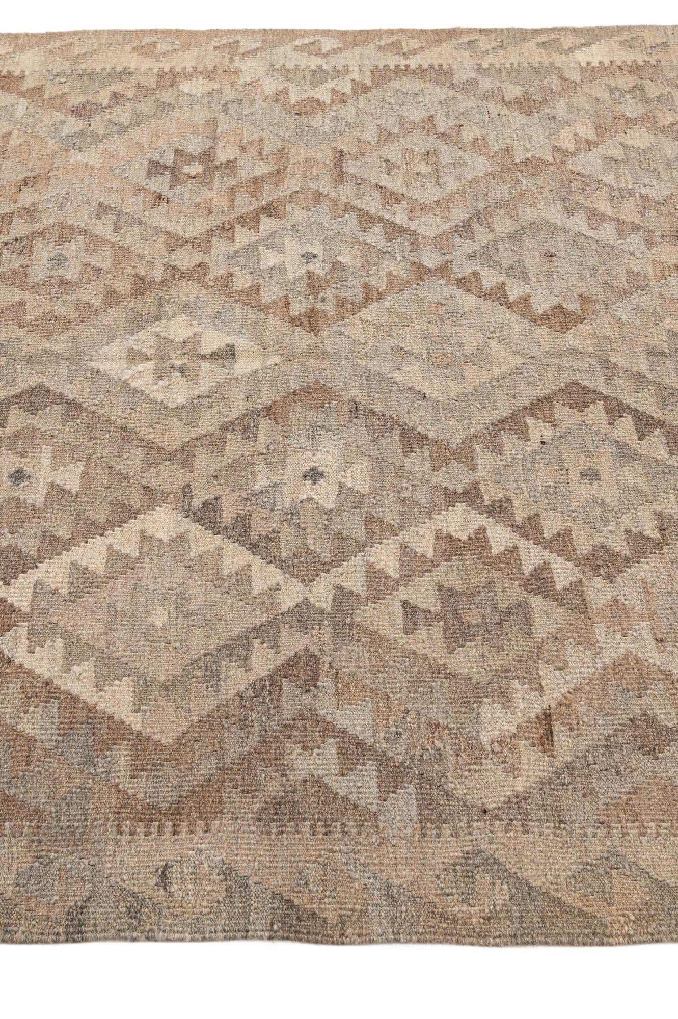 5' 1 x 6' 9 Hand Woven Kilim Maymana Wool Rug