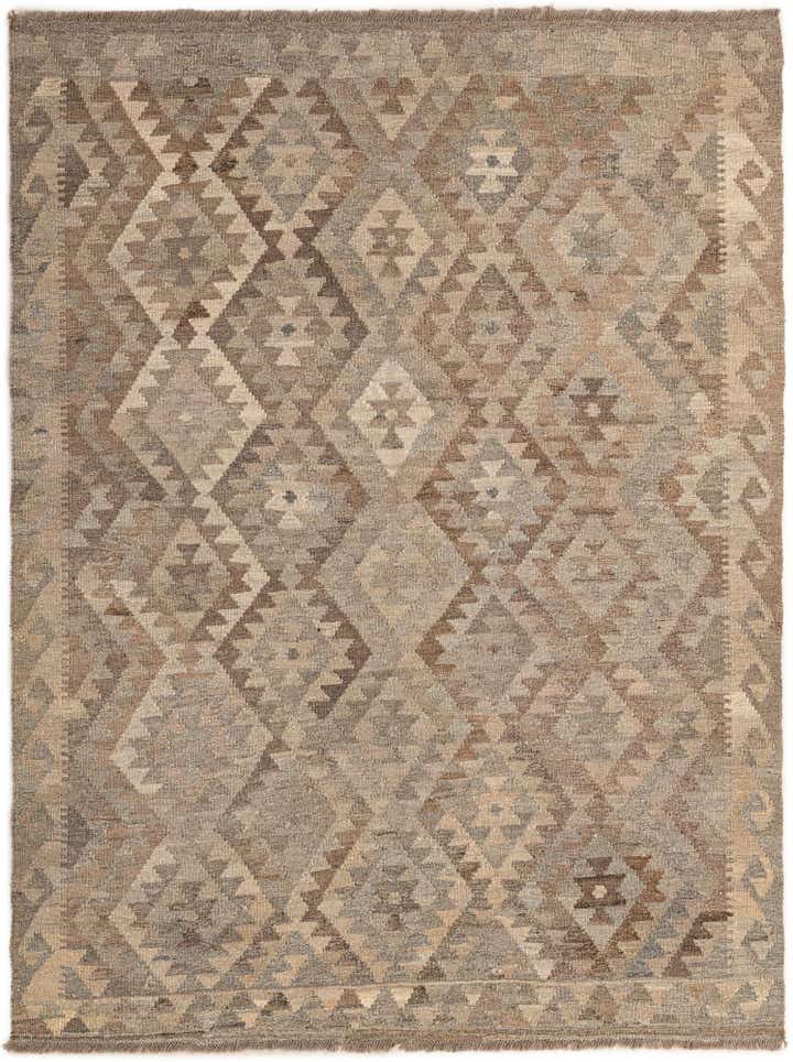 5' 1 x 6' 9 Hand Woven Kilim Maymana Wool Rug