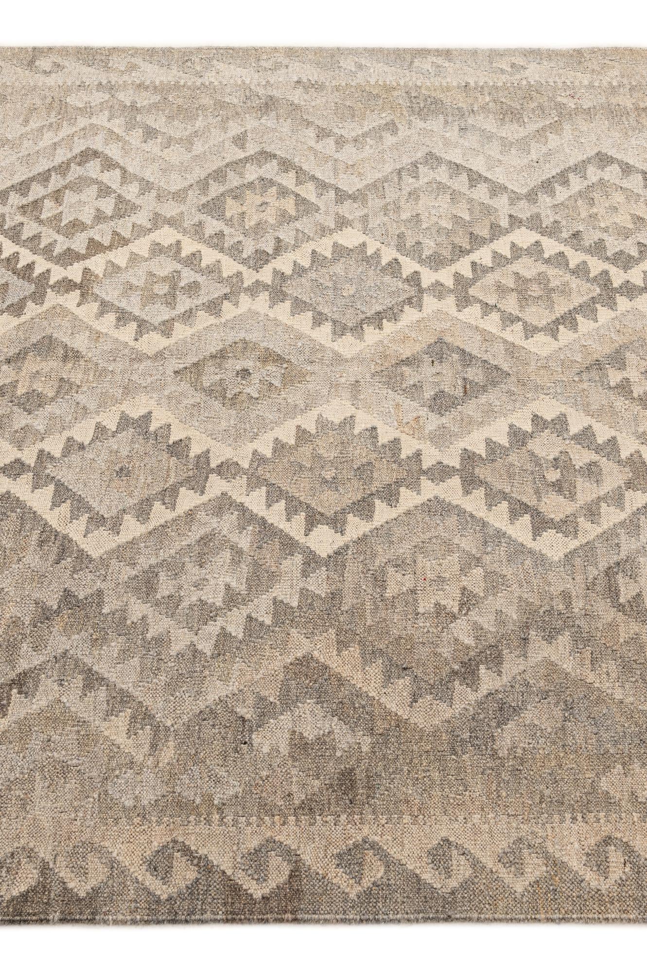 4' 11 x 6' 10 Hand Woven Kilim Maymana Wool Rug