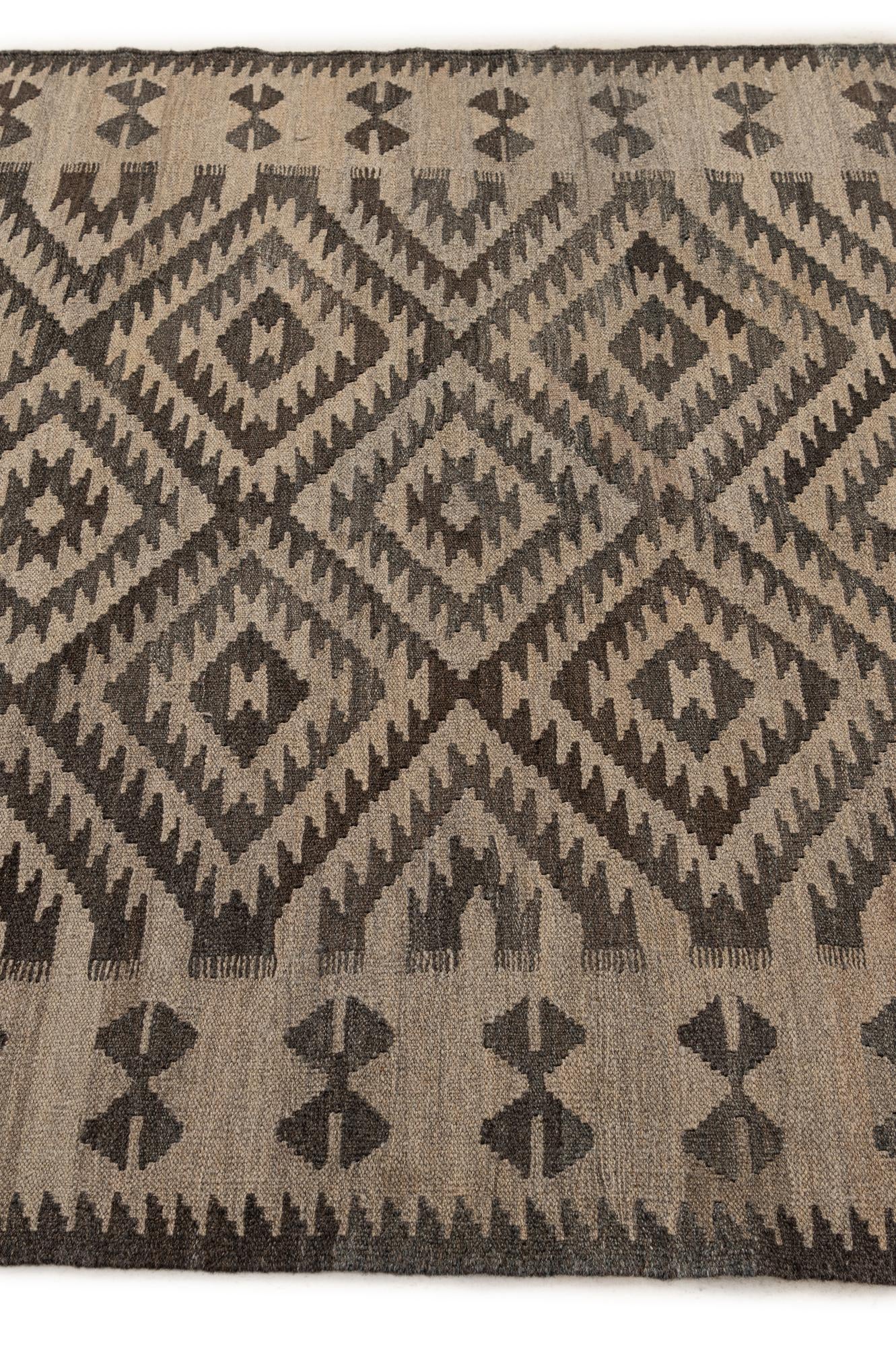 5' x 7' 1 Hand Woven Kilim Maymana Wool Rug