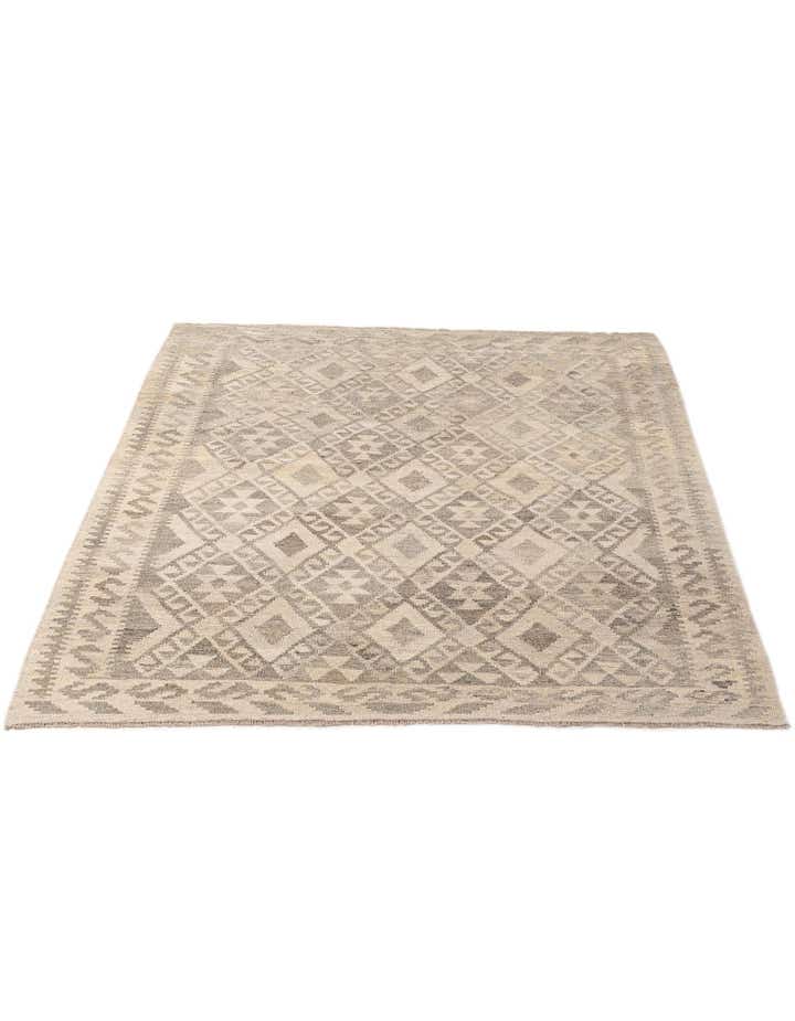 5' 2 x 6' 5 Hand Woven Kilim Maymana Wool Rug