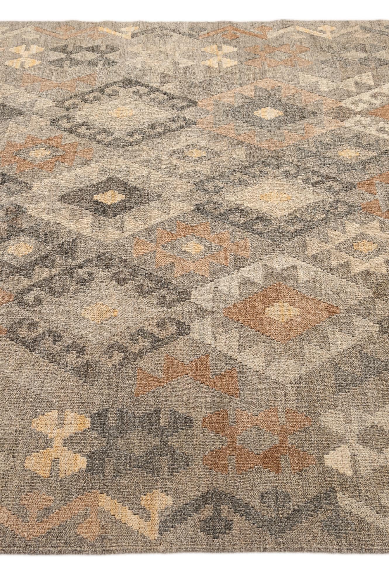 5' 2 x 6' 3 Hand Woven Kilim Maymana Wool Rug