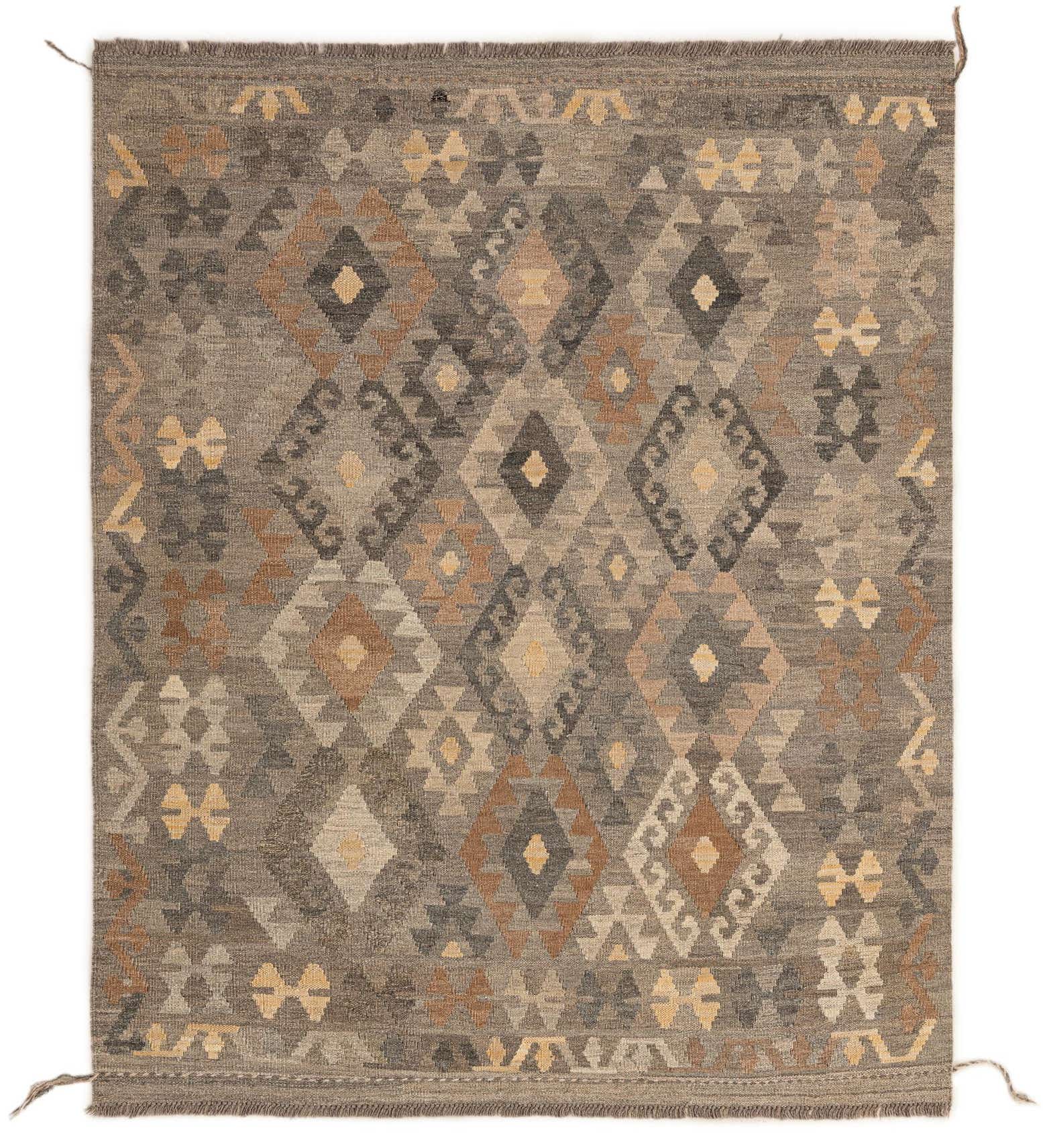 5' 2 x 6' 3 Hand Woven Kilim Maymana Wool Rug