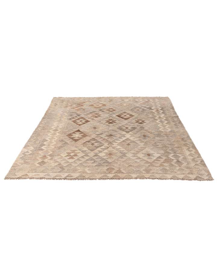 5' 2 x 6' 3 Hand Woven Kilim Maymana Wool Rug