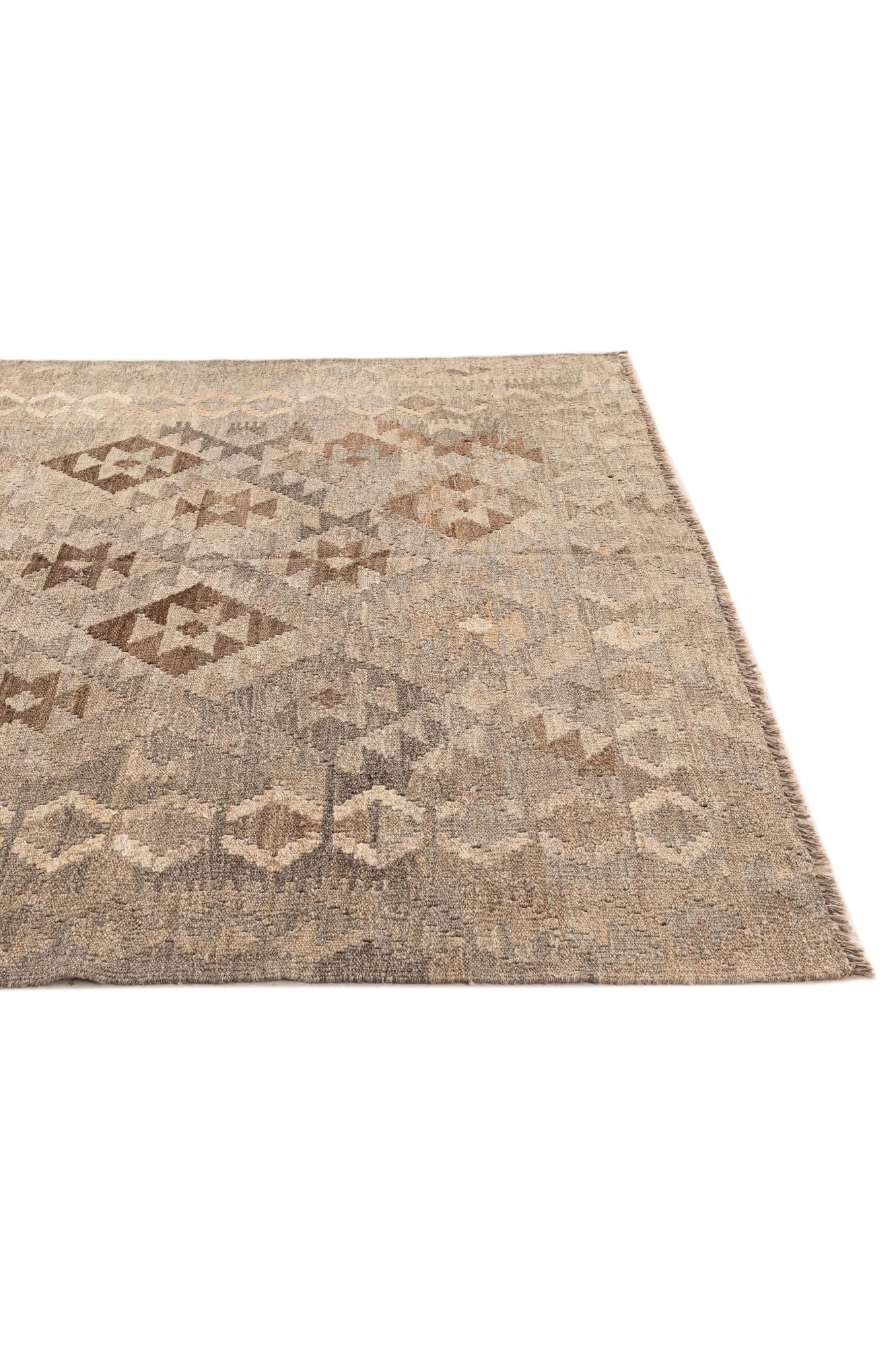 5' 2 x 6' 3 Hand Woven Kilim Maymana Wool Rug