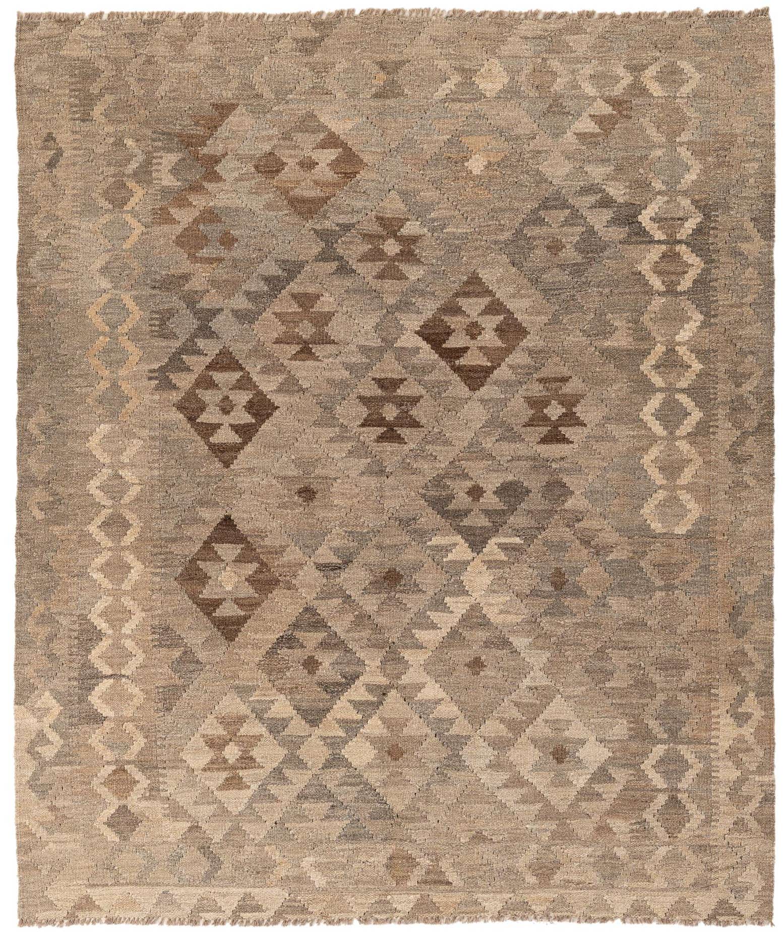 5' 2 x 6' 3 Hand Woven Kilim Maymana Wool Rug