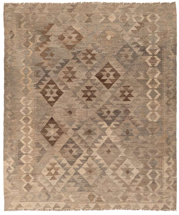 5' 2 x 6' 3 Hand Woven Kilim Maymana Wool Rug