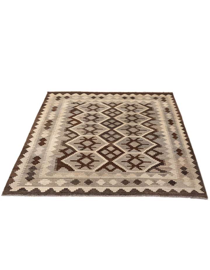 5' 2 x 6' 5 Hand Woven Kilim Maymana Wool Rug