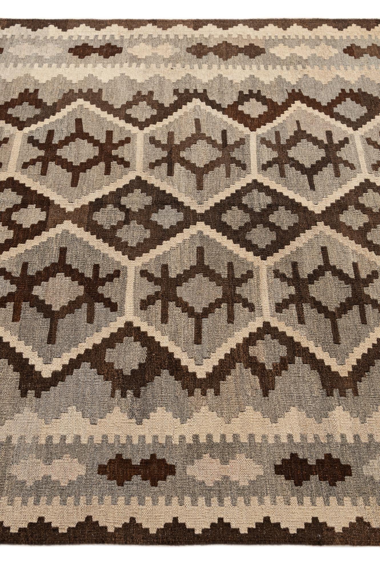 5' 2 x 6' 5 Hand Woven Kilim Maymana Wool Rug