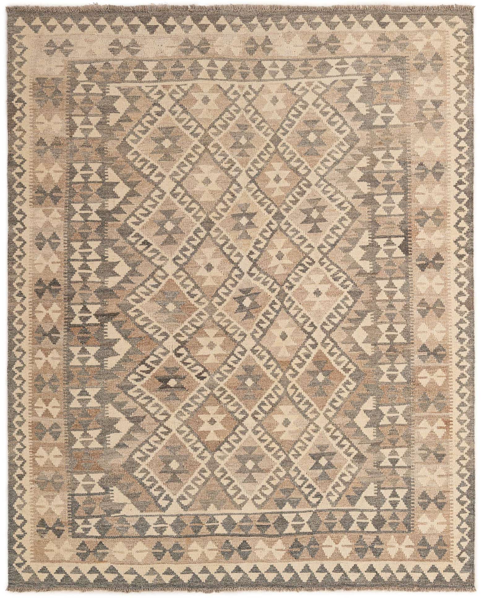 5' 4 x 6' 7 Hand Woven Kilim Maymana Wool Rug
