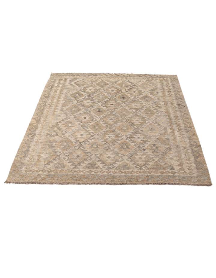 5' 1 x 6' 10 Hand Woven Kilim Maymana Wool Rug