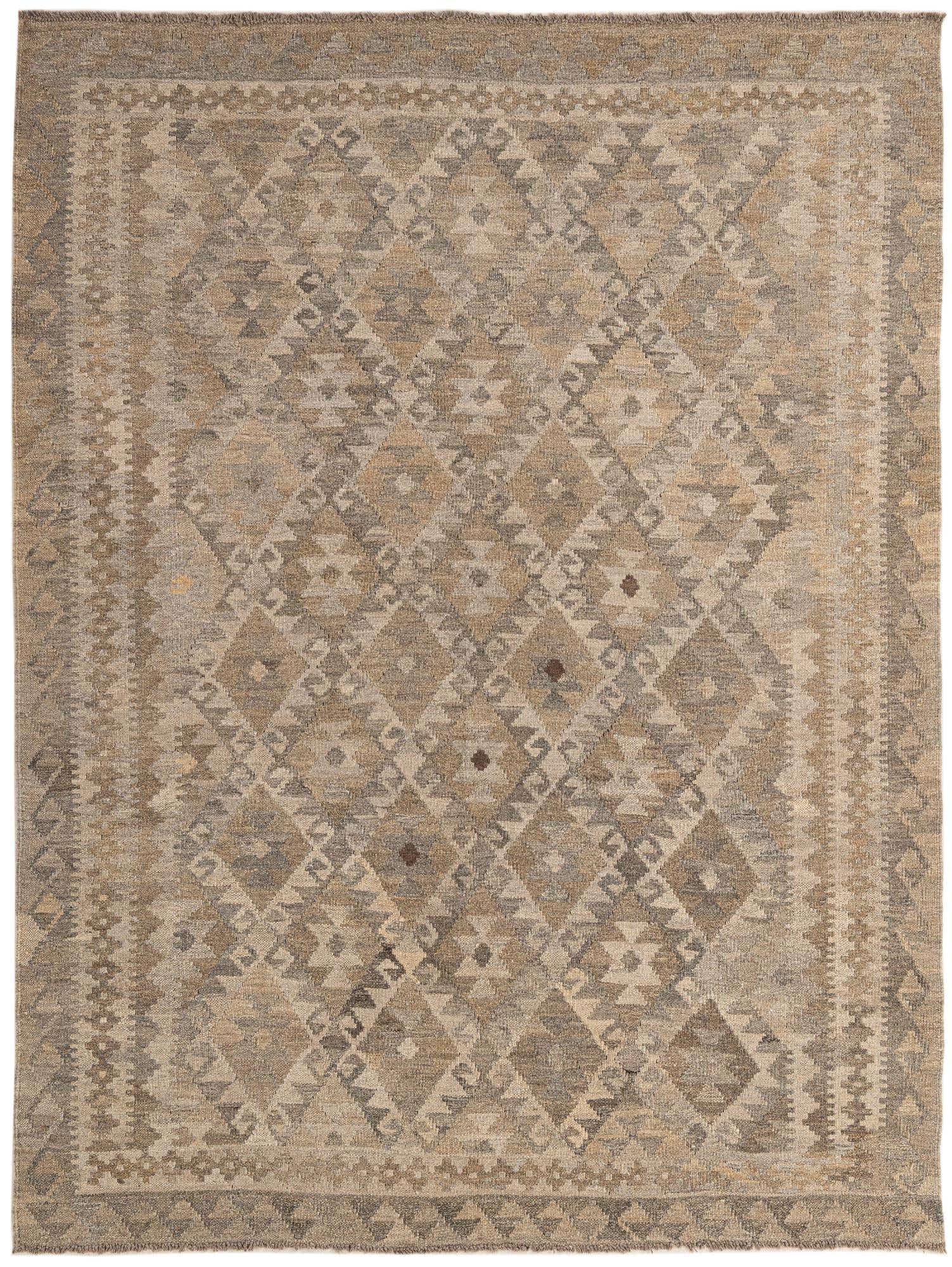 5' 1 x 6' 10 Hand Woven Kilim Maymana Wool Rug