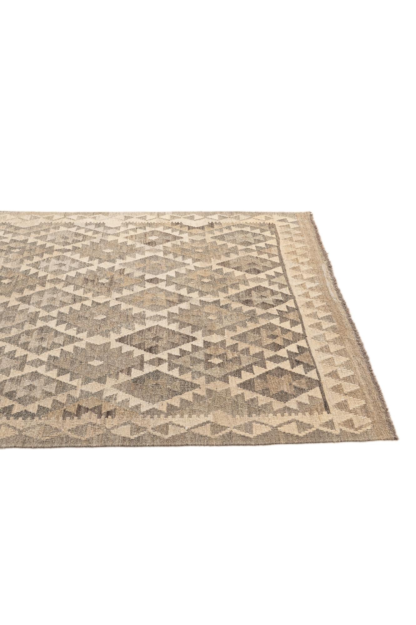 5' 1 x 6' 6 Hand Woven Kilim Maymana Wool Rug
