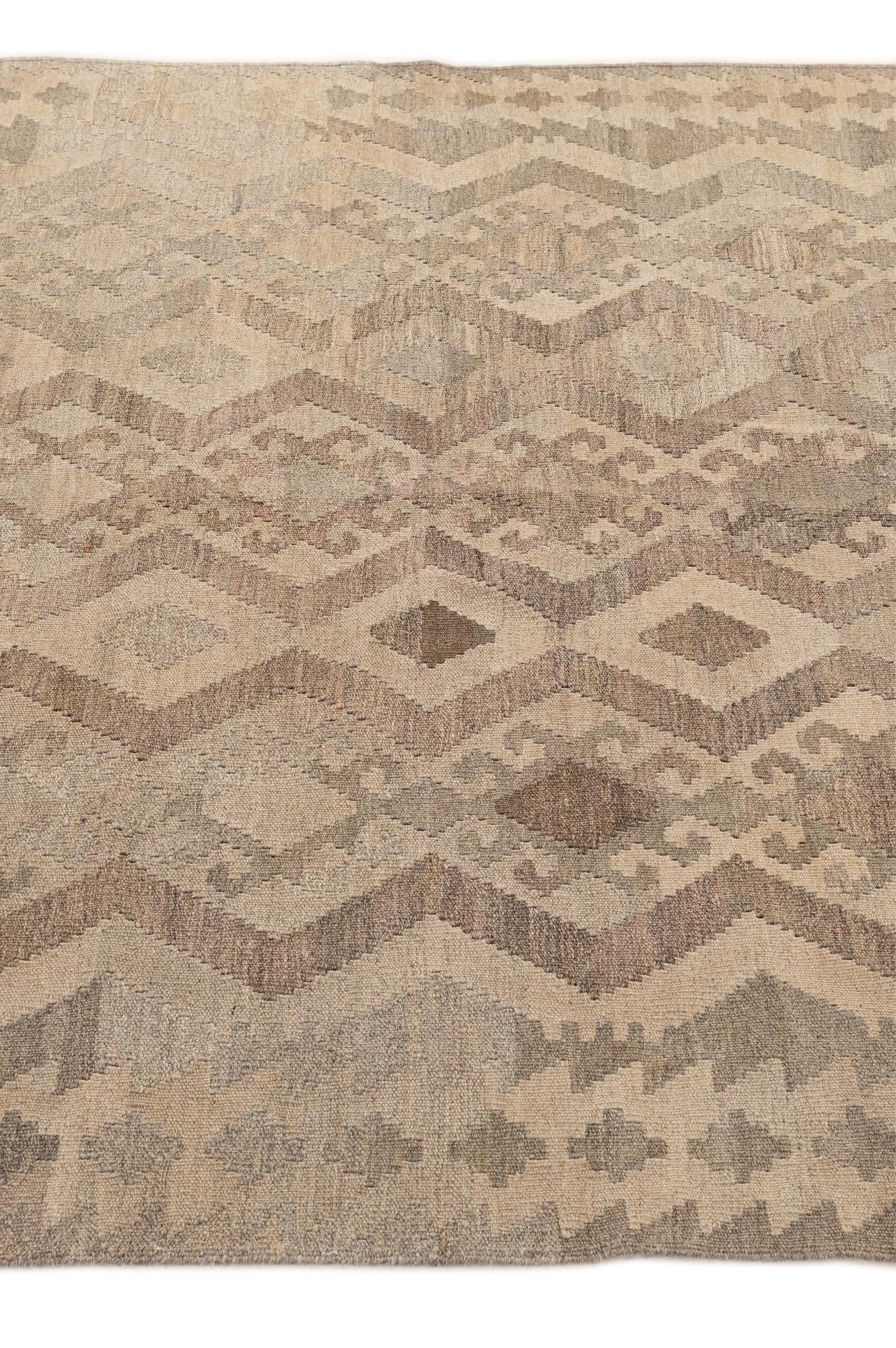 5' 3 x 6' 8 Hand Woven Kilim Maymana Wool Rug