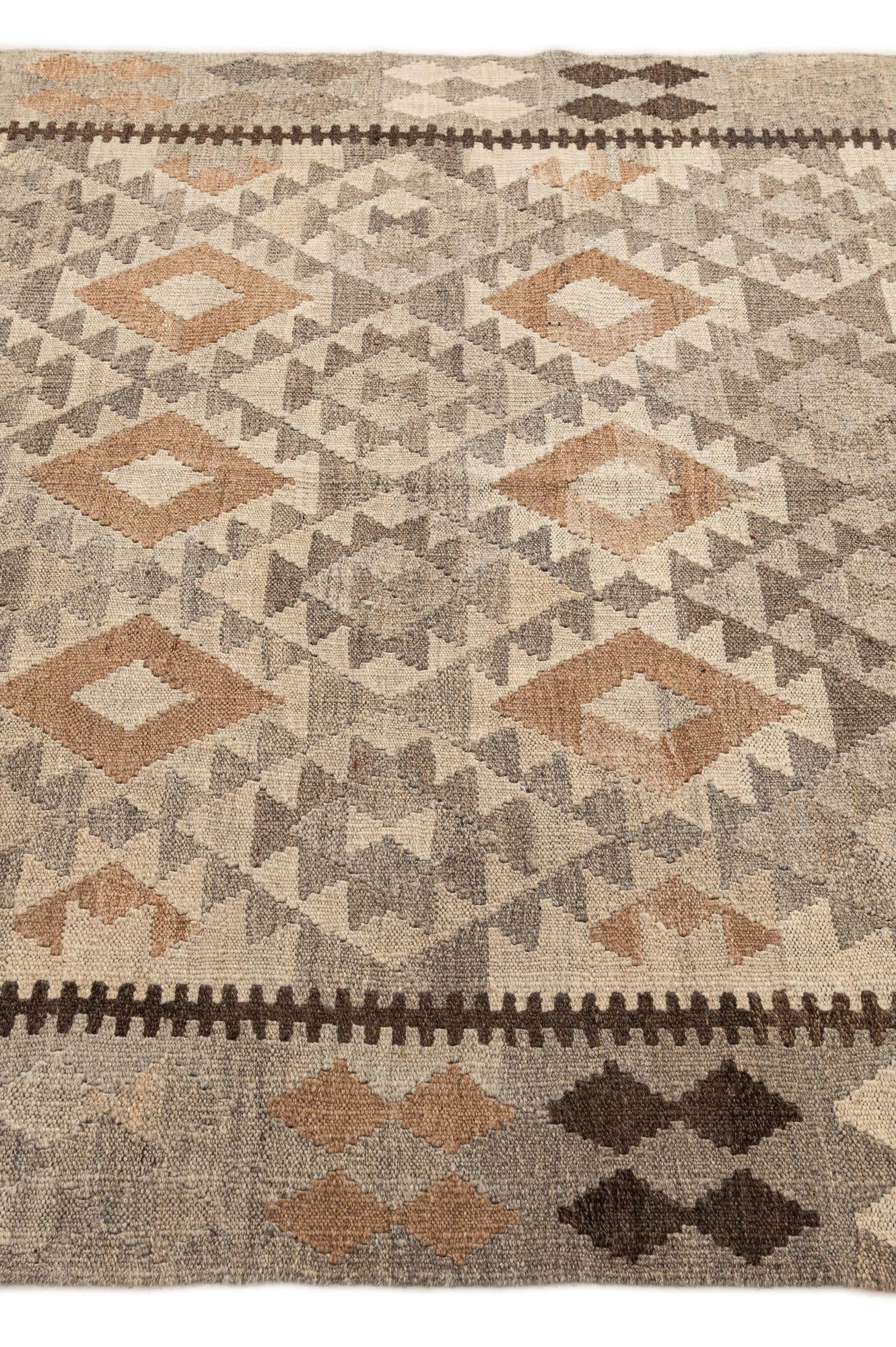 5' 2 x 6' 8 Hand Woven Kilim Maymana Wool Rug