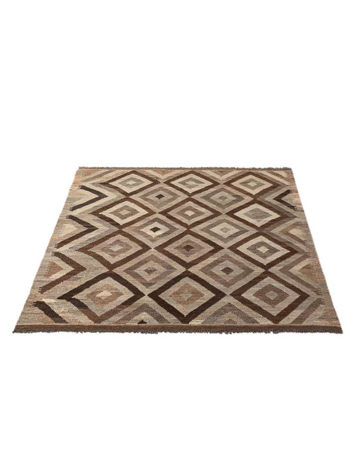 5' 1 x 6' 7 Hand Woven Kilim Maymana Wool Rug