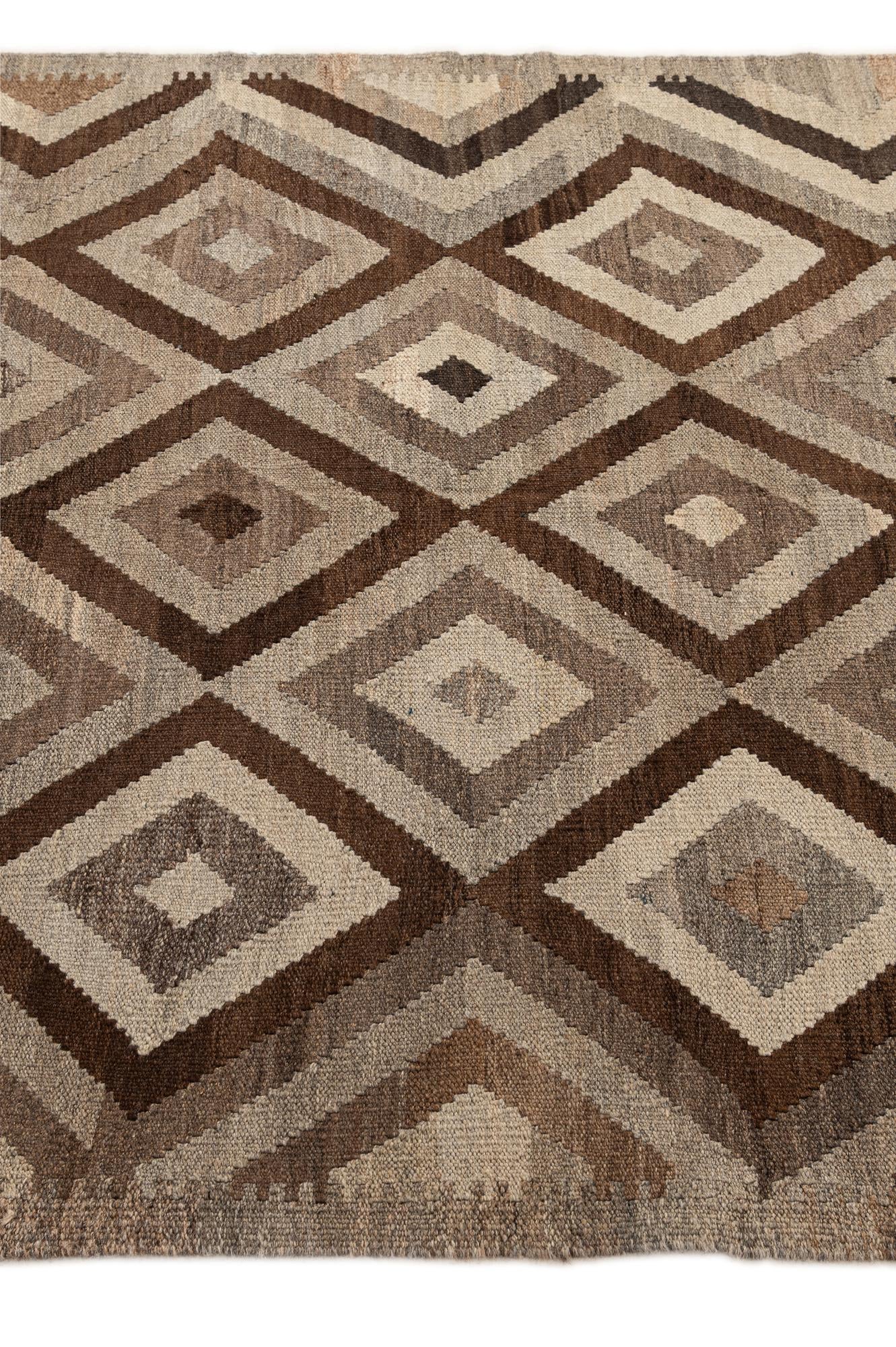 5' 1 x 6' 7 Hand Woven Kilim Maymana Wool Rug