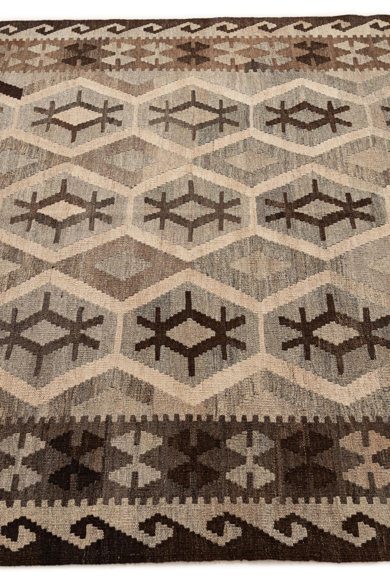 5' x 6' 6 Hand Woven Kilim Maymana Wool Rug