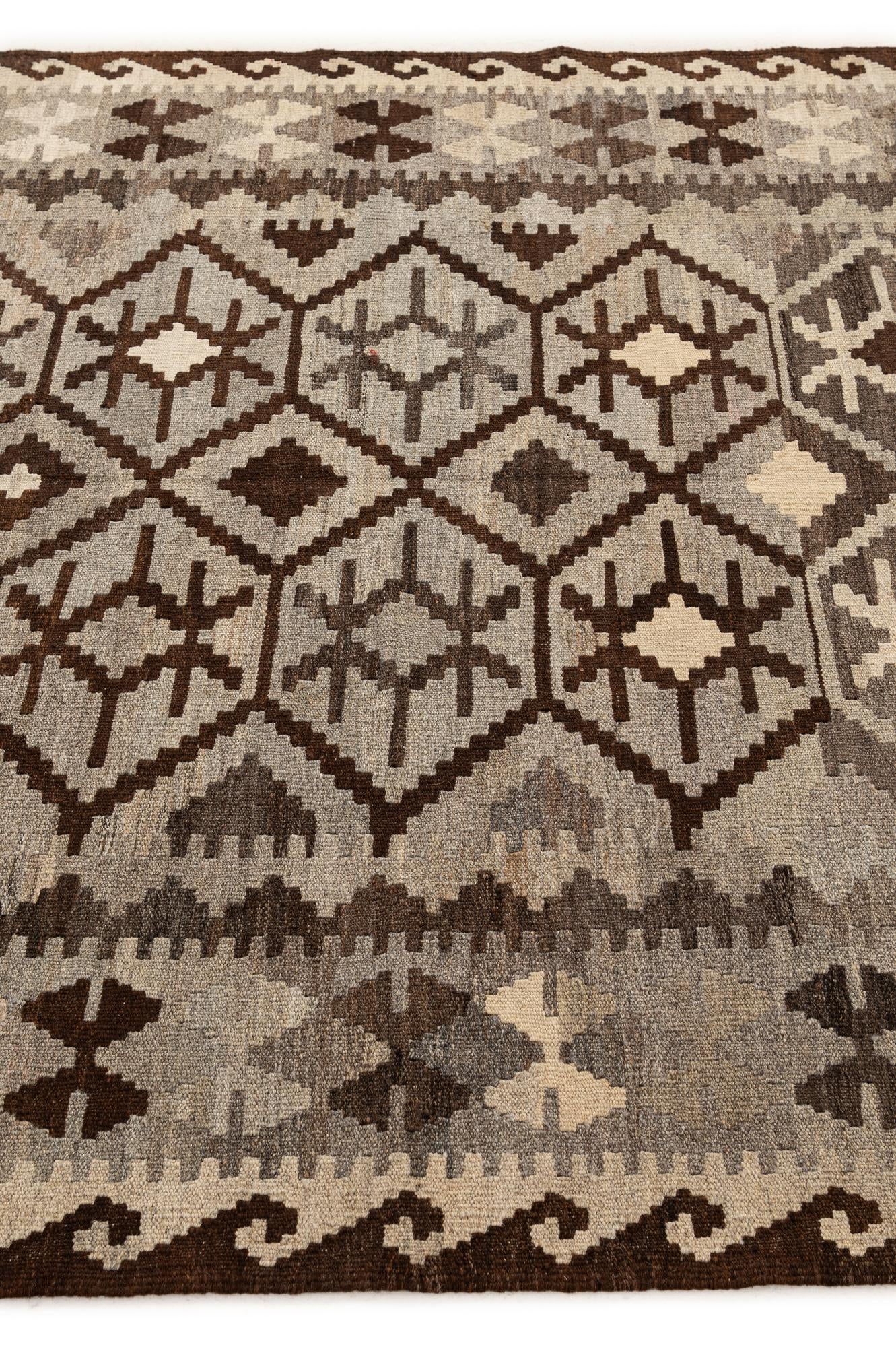 5' 5 x 6' 8 Hand Woven Kilim Maymana Wool Rug