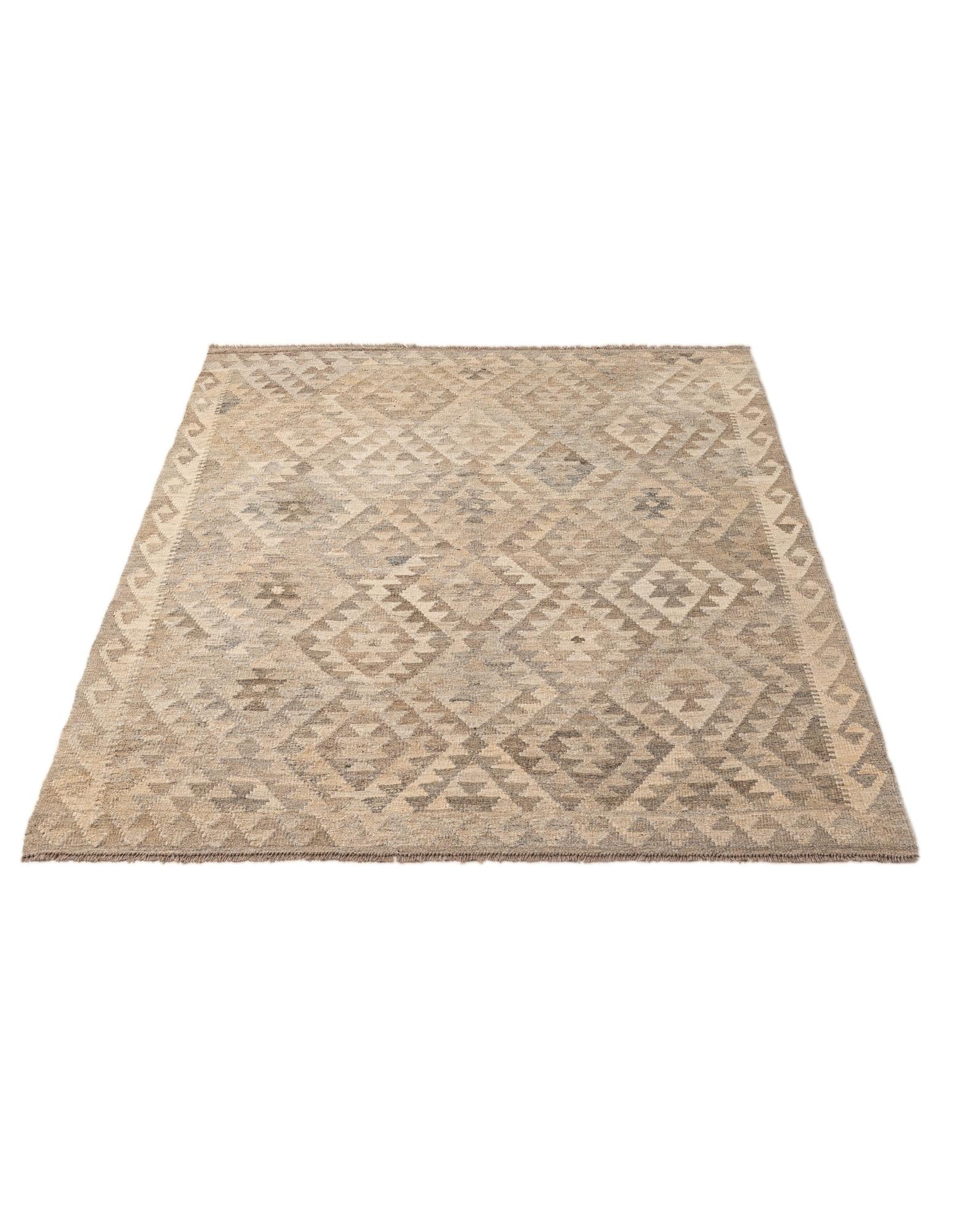 5' 3 x 6' 7 Hand Woven Kilim Maymana Wool Rug