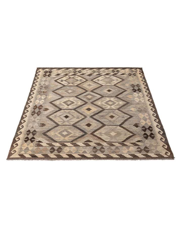 5' 2 x 6' 6 Hand Woven Kilim Maymana Wool Rug