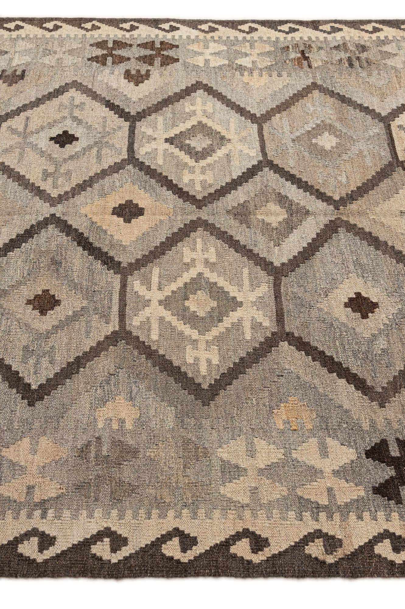 5' 2 x 6' 6 Hand Woven Kilim Maymana Wool Rug