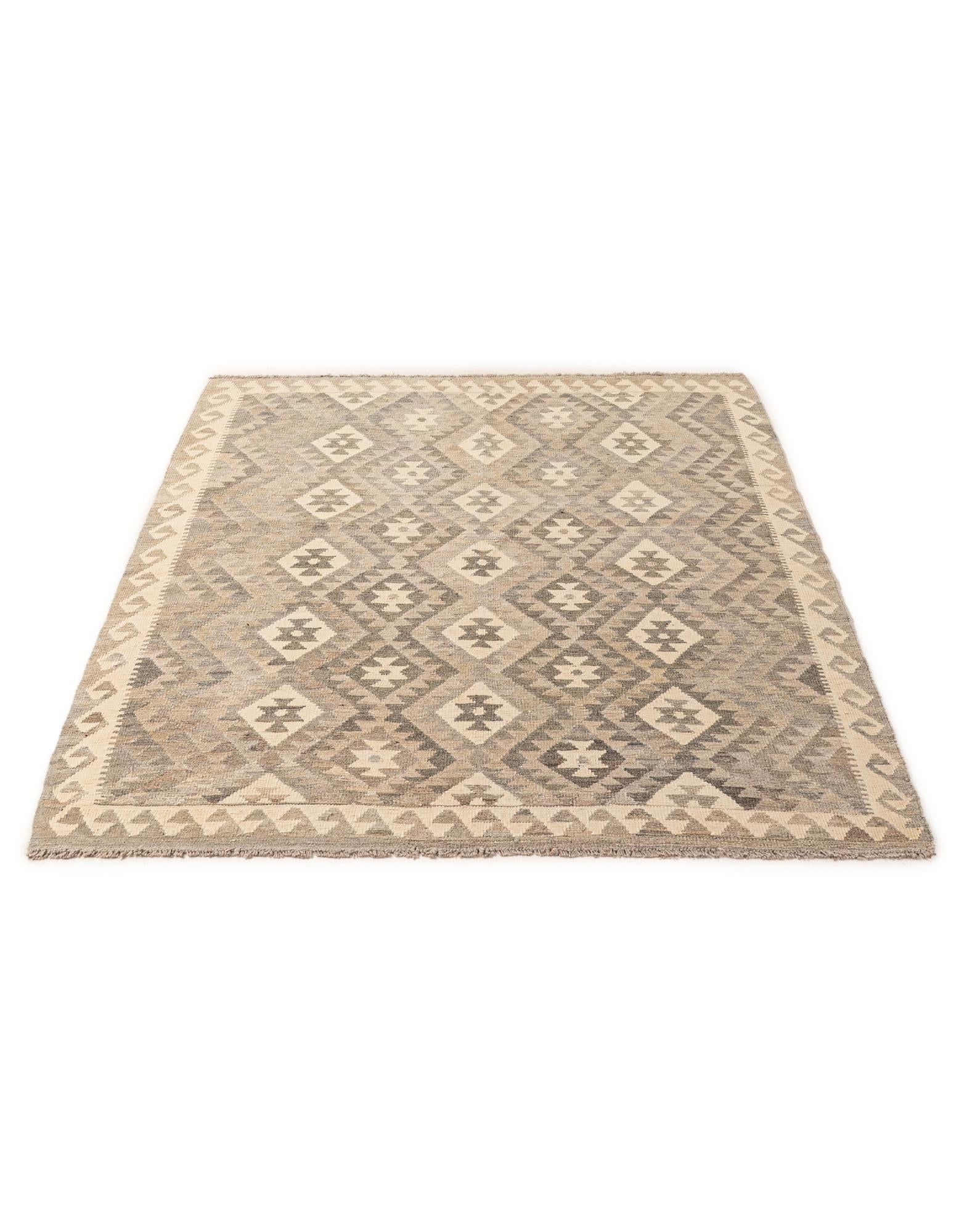 5' 3 x 6' 8 Hand Woven Kilim Maymana Wool Rug