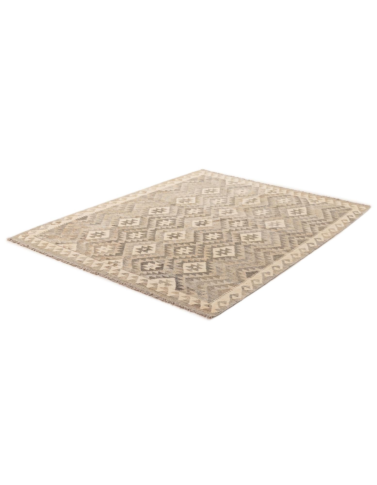 5' 3 x 6' 8 Hand Woven Kilim Maymana Wool Rug