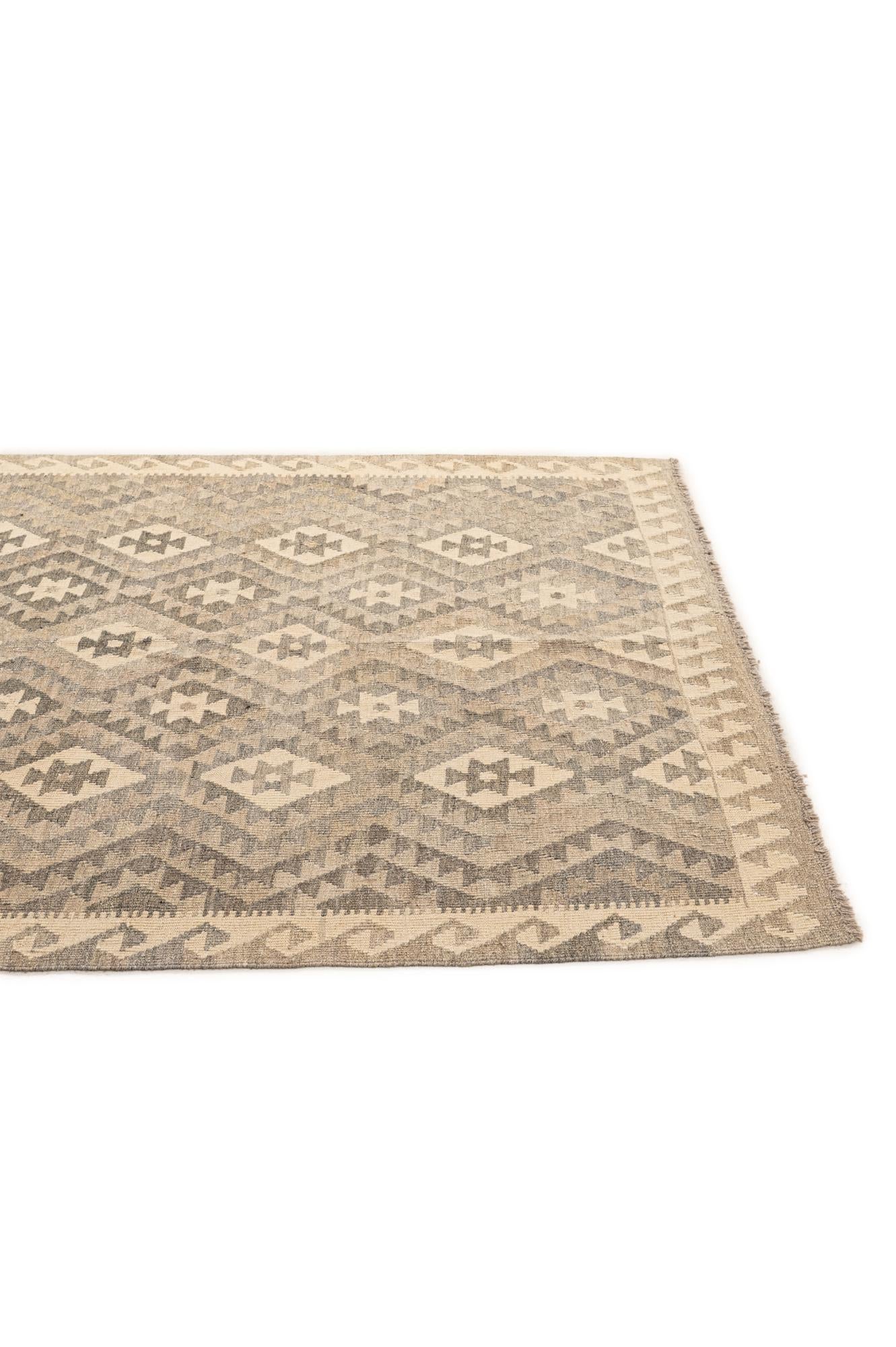 5' 3 x 6' 8 Hand Woven Kilim Maymana Wool Rug