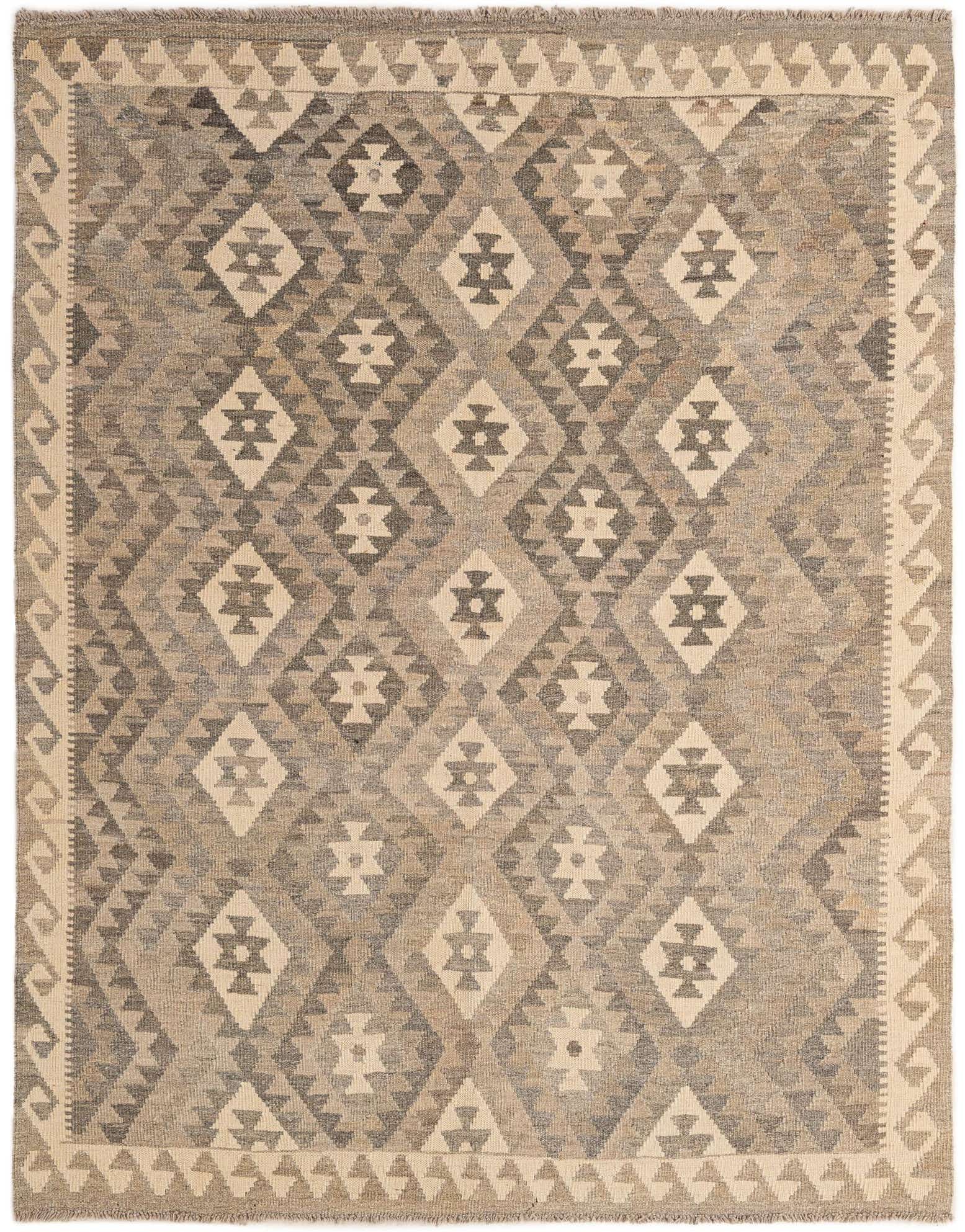 5' 3 x 6' 8 Hand Woven Kilim Maymana Wool Rug