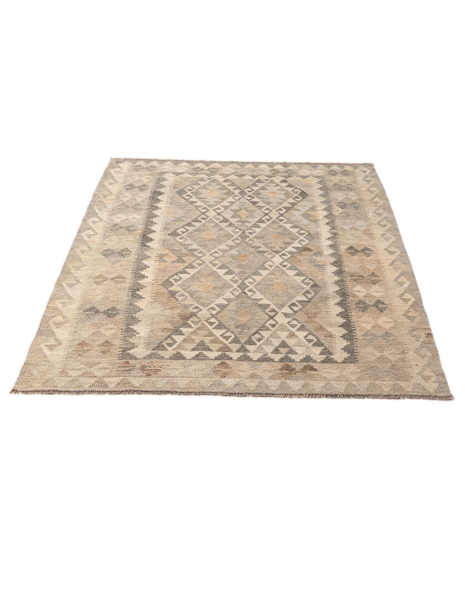5' 3 x 6' 9 Hand Woven Kilim Maymana Wool Rug