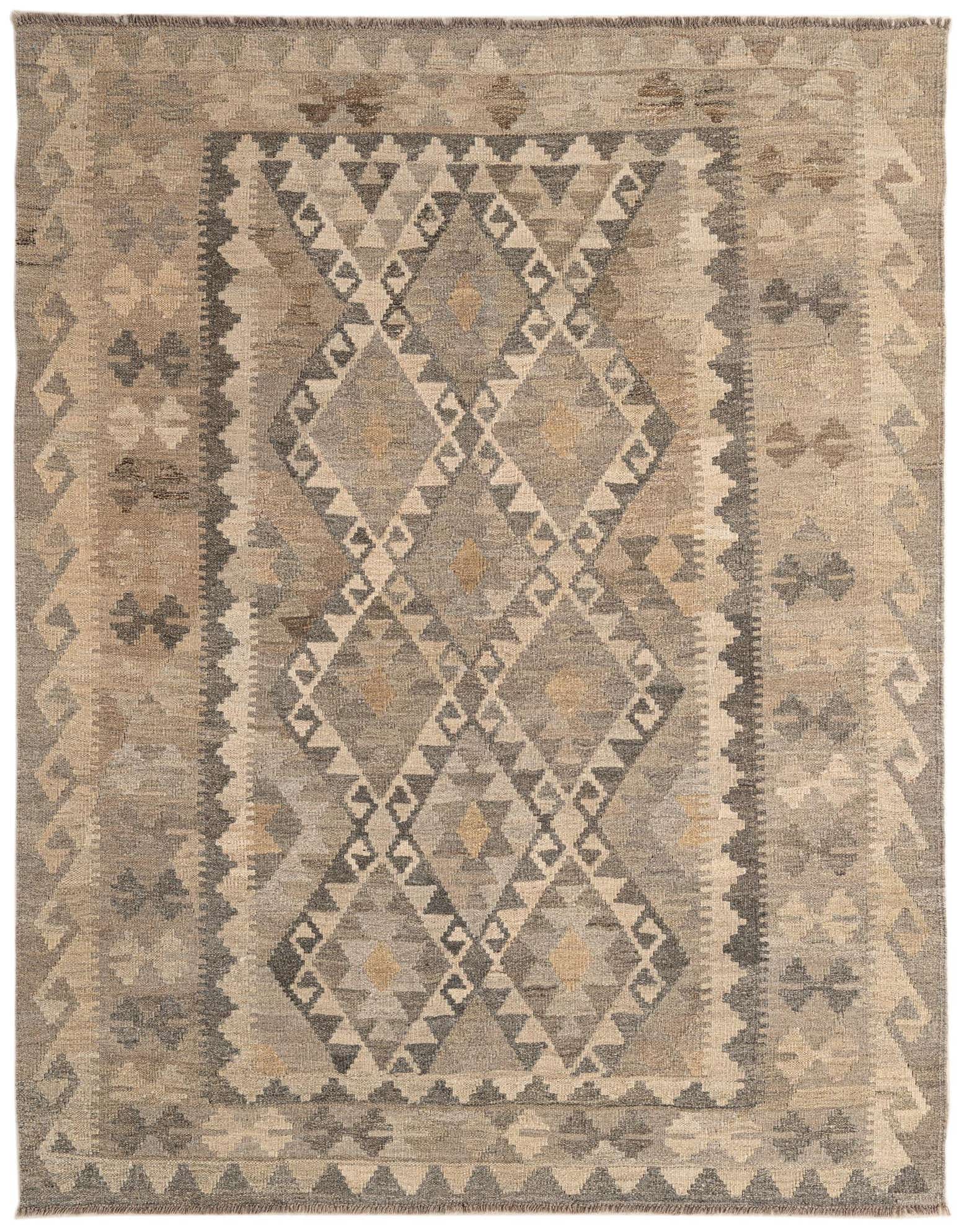 5' 3 x 6' 9 Hand Woven Kilim Maymana Wool Rug