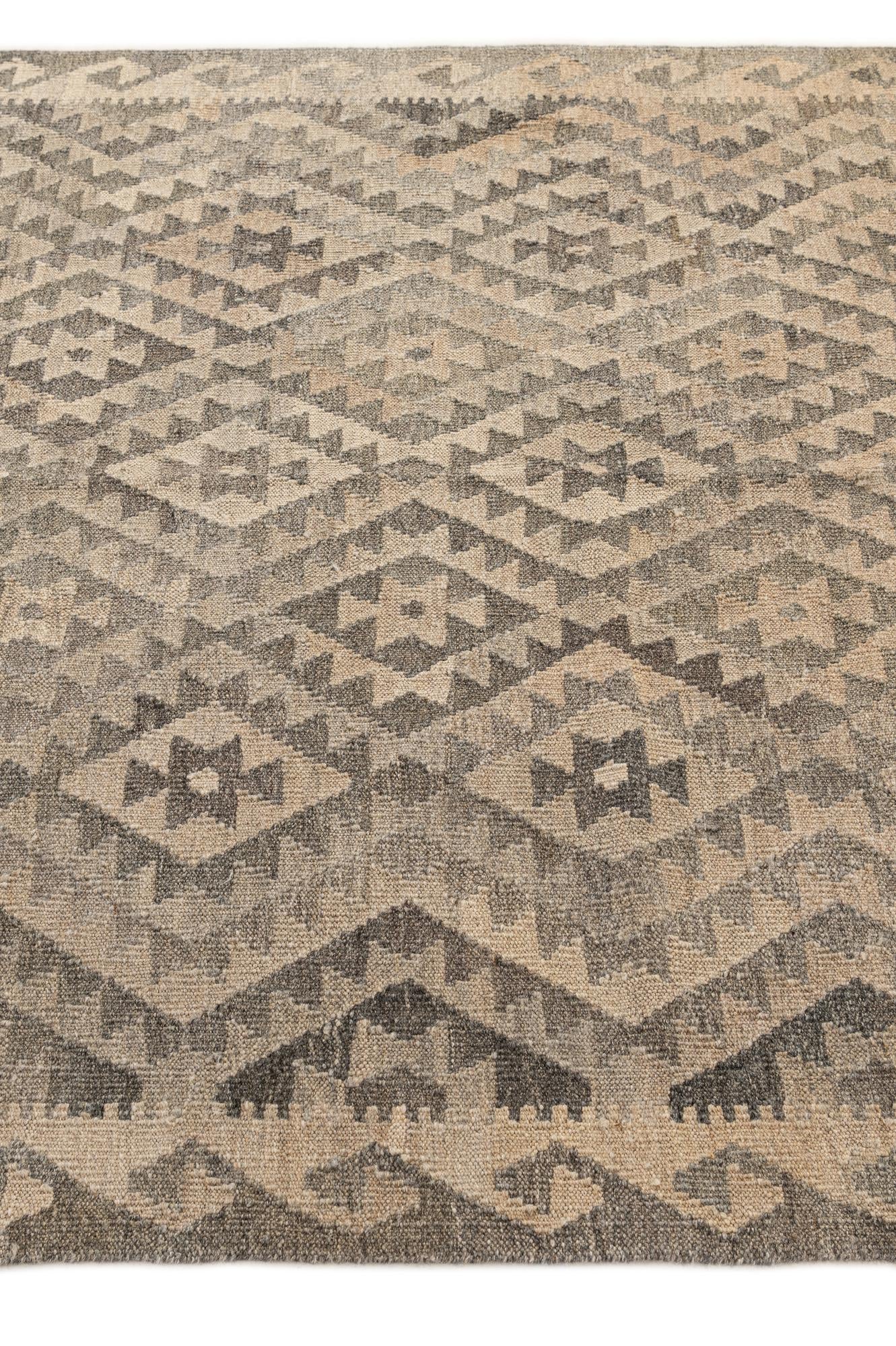 5' 2 x 6' 3 Hand Woven Kilim Maymana Wool Rug
