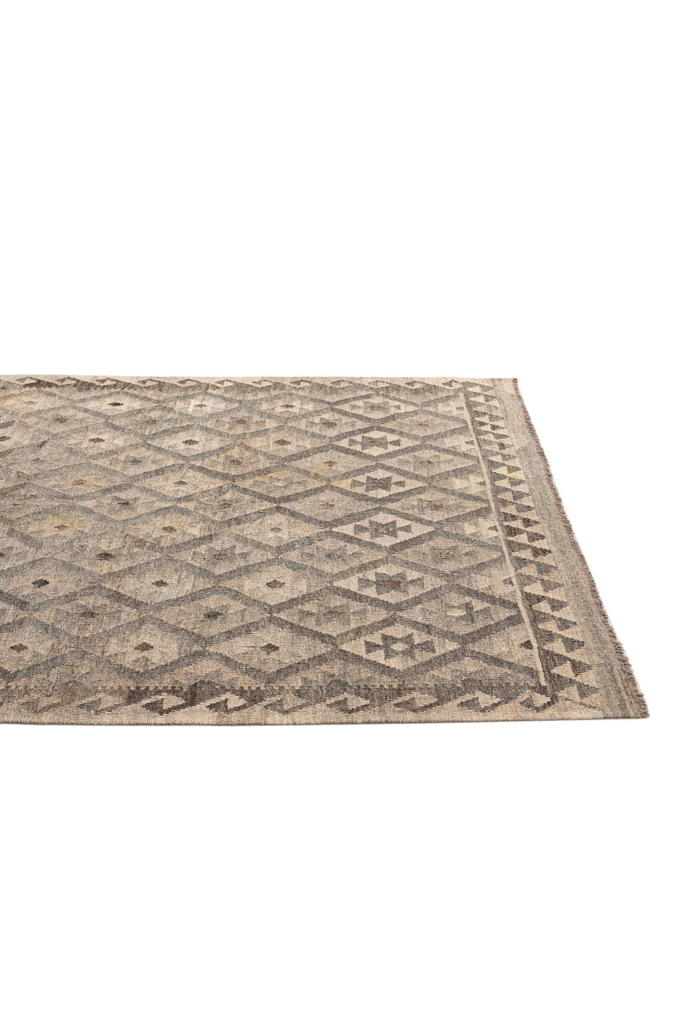 5' 3 x 6' 5 Hand Woven Kilim Maymana Wool Rug