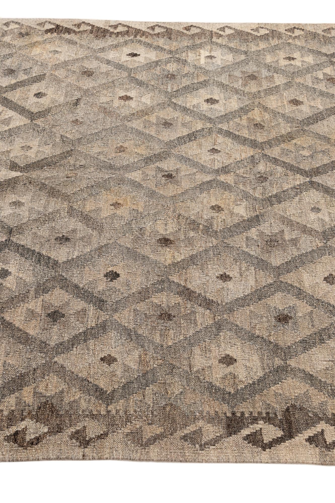 5' 3 x 6' 5 Hand Woven Kilim Maymana Wool Rug