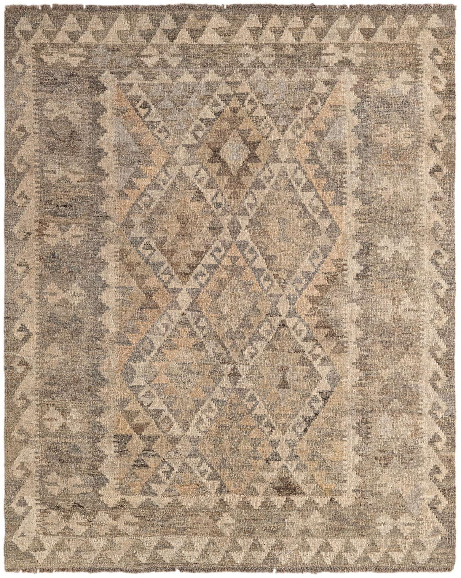 5' 4 x 6' 7 Hand Woven Kilim Maymana Wool Rug