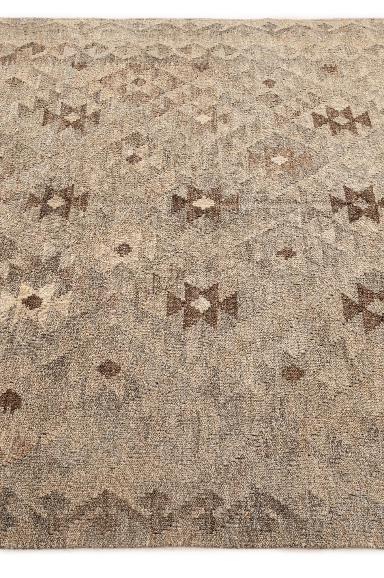 5' 2 x 6' 9 Hand Woven Kilim Maymana Wool Rug