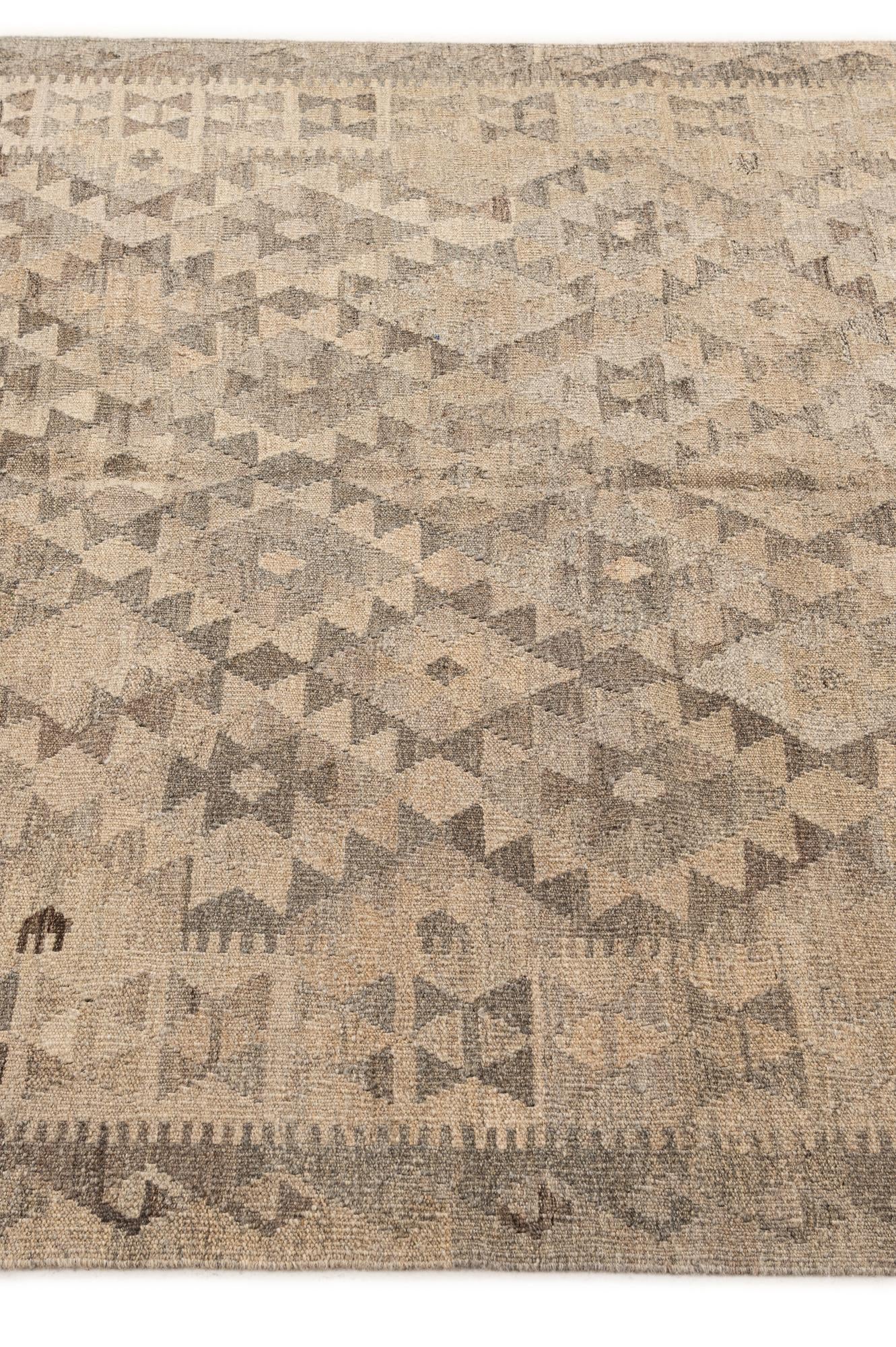 5' 2 x 6' 6 Hand Woven Kilim Maymana Wool Rug