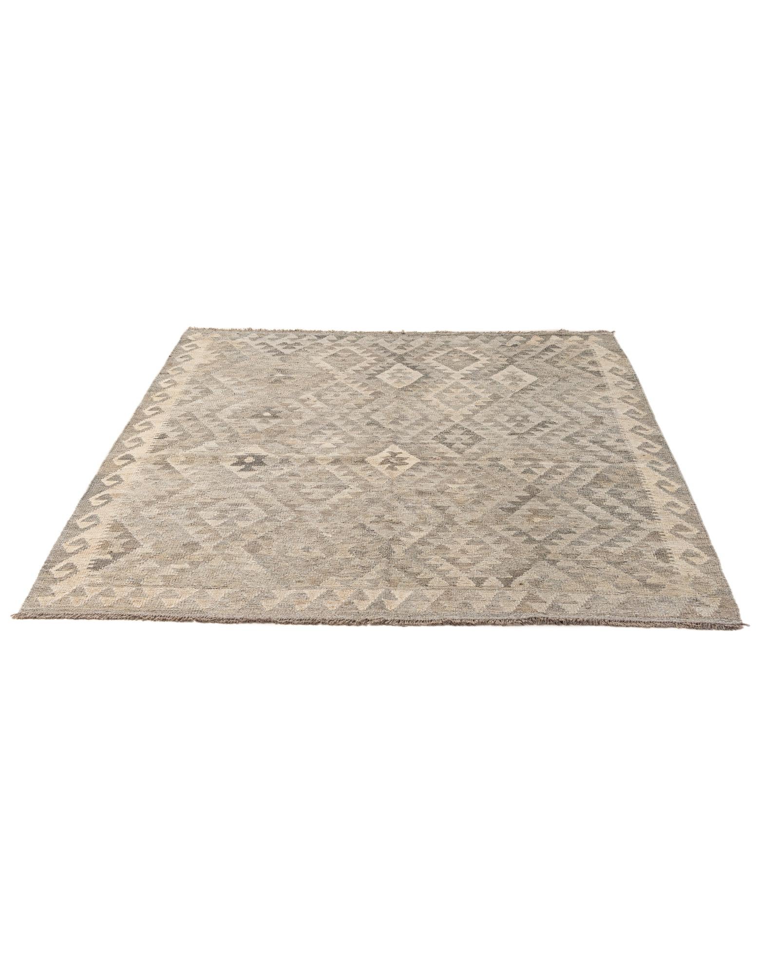 5' 3 x 6' 7 Hand Woven Kilim Maymana Wool Rug