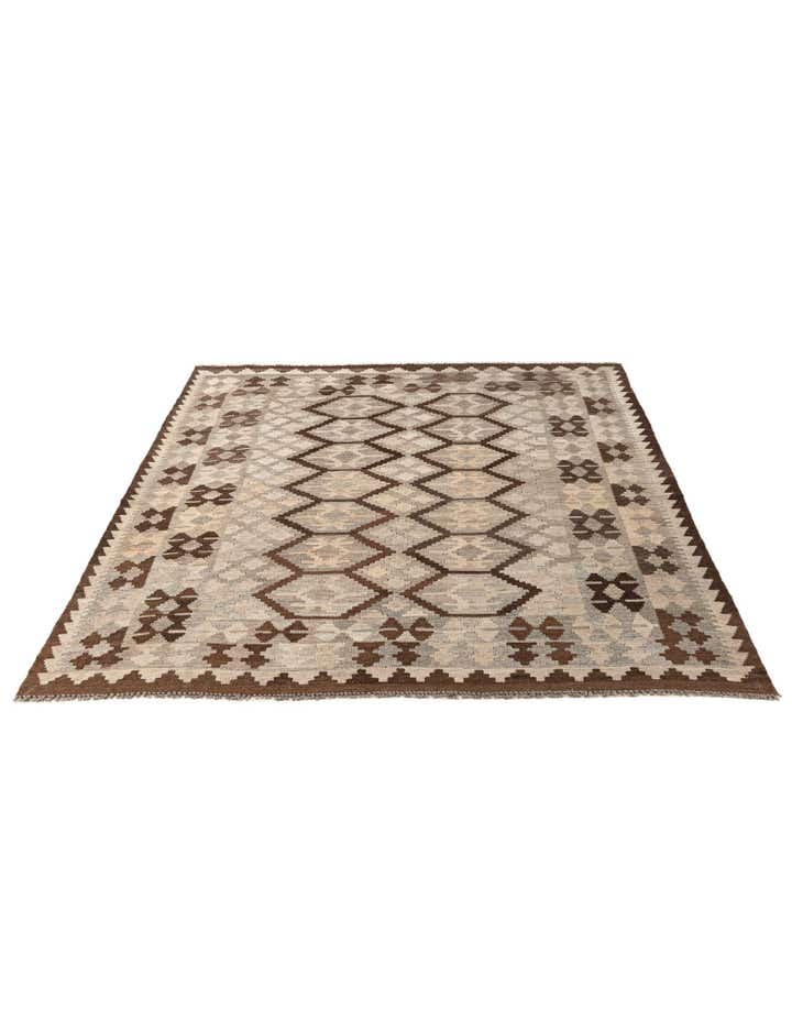 5' 1 x 6' 7 Hand Woven Kilim Maymana Wool Rug
