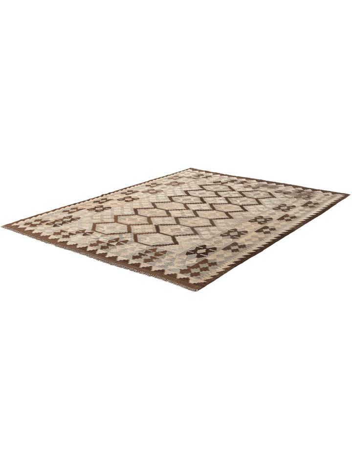 5' 1 x 6' 7 Hand Woven Kilim Maymana Wool Rug