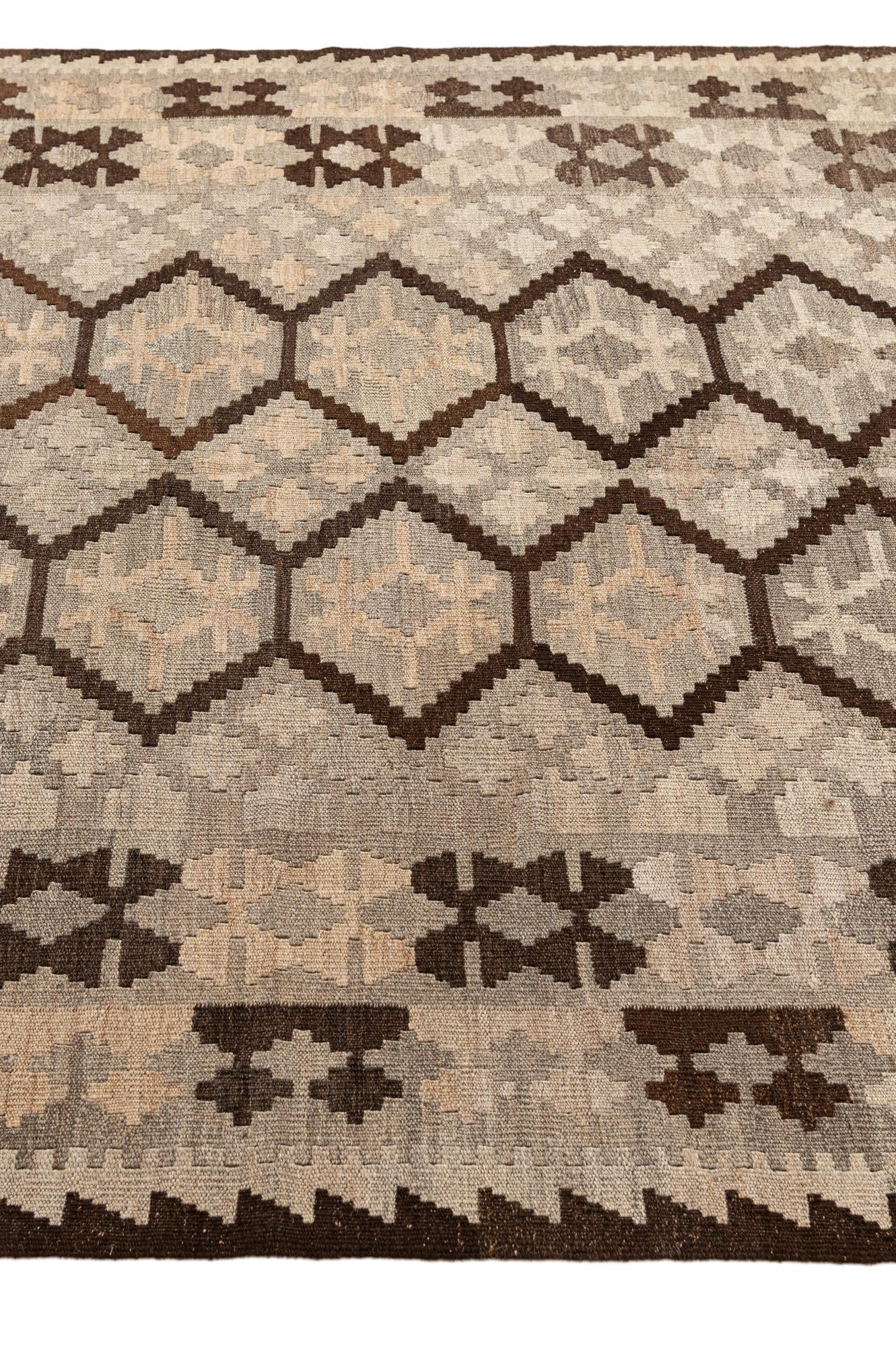 5' 1 x 6' 7 Hand Woven Kilim Maymana Wool Rug