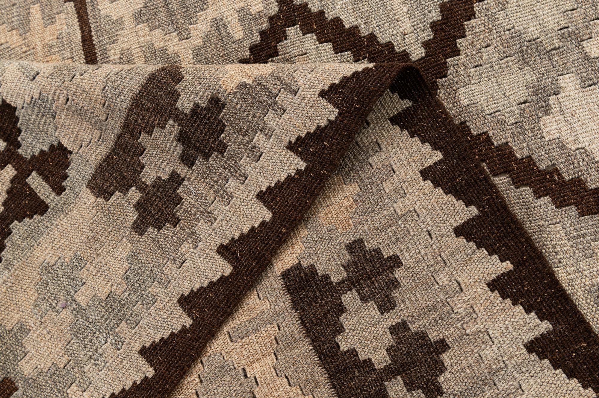 5' 1 x 6' 7 Hand Woven Kilim Maymana Wool Rug