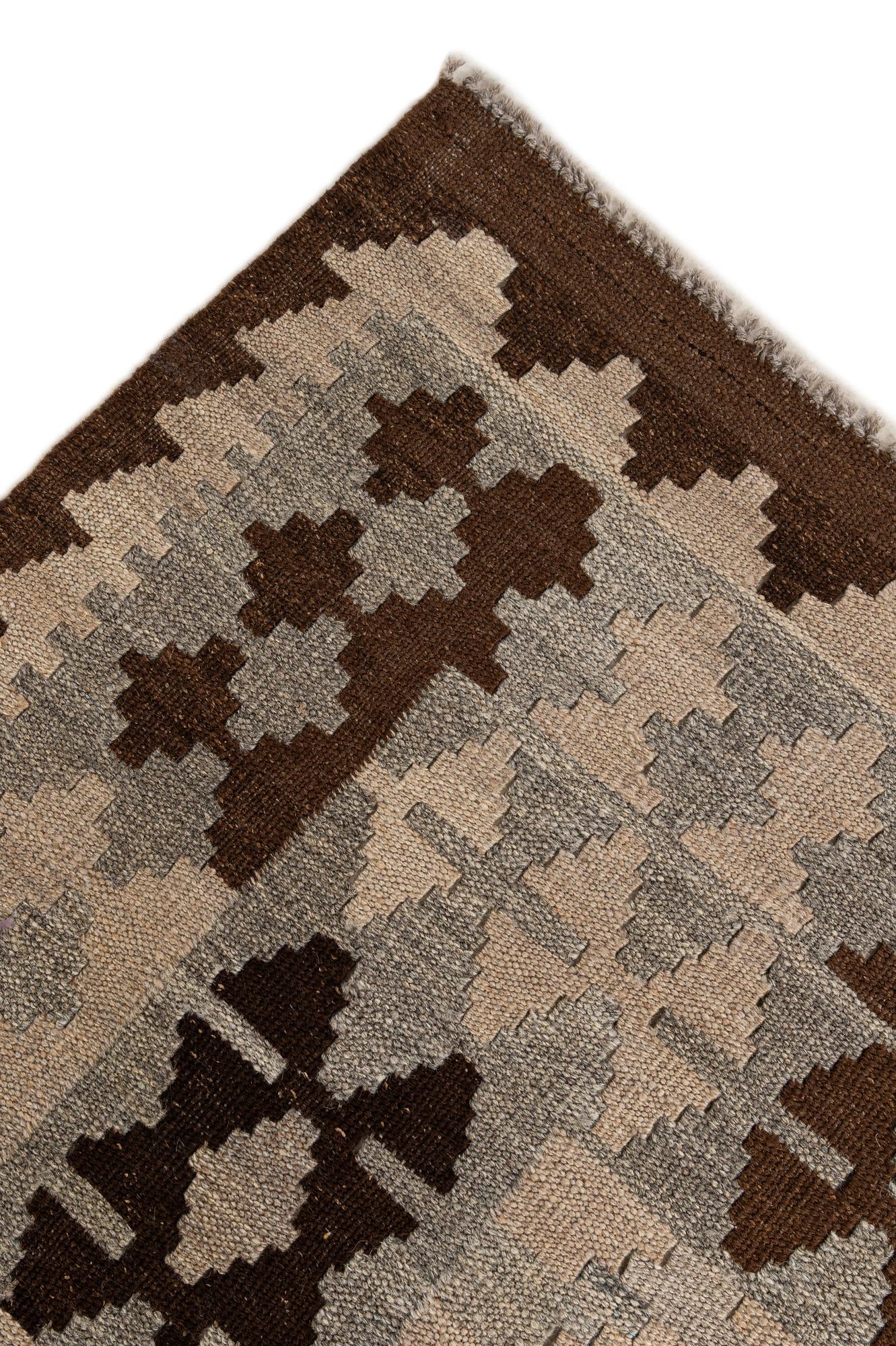 5' 1 x 6' 7 Hand Woven Kilim Maymana Wool Rug
