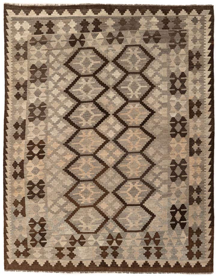 5' 1 x 6' 7 Hand Woven Kilim Maymana Wool Rug